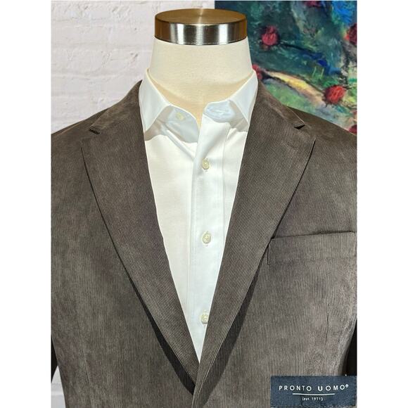 Pronto Uomo Mens 44L Taupe Brown Ultra-Fine Pinwale Corduroy Sport Coat - Picture 3 of 14
